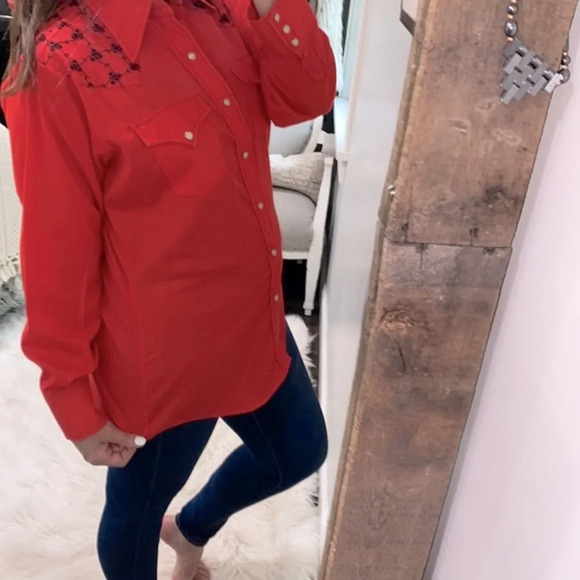 Vintage red country western snap button shirt size large - Picture 5 of 9